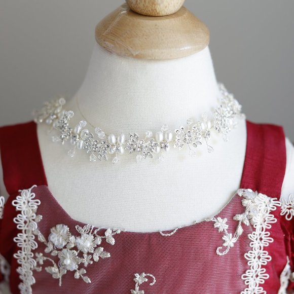 New Flower Girl Dress Party Royal Princess Deep Crimson Red Girls Size 4 - Picture 7 of 13